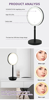 Miroir de maquillage LED double face de 8 ", noir, illuminé pour la vanité de salle de bain ou l'éclairage de table. Parfait pour le maquillage.