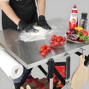 Table pliante modulaire portable double couche en acier inoxydable légère pour préparation de barbecue extérieur et mobilier de jardin Villa KN - Product Image 5
