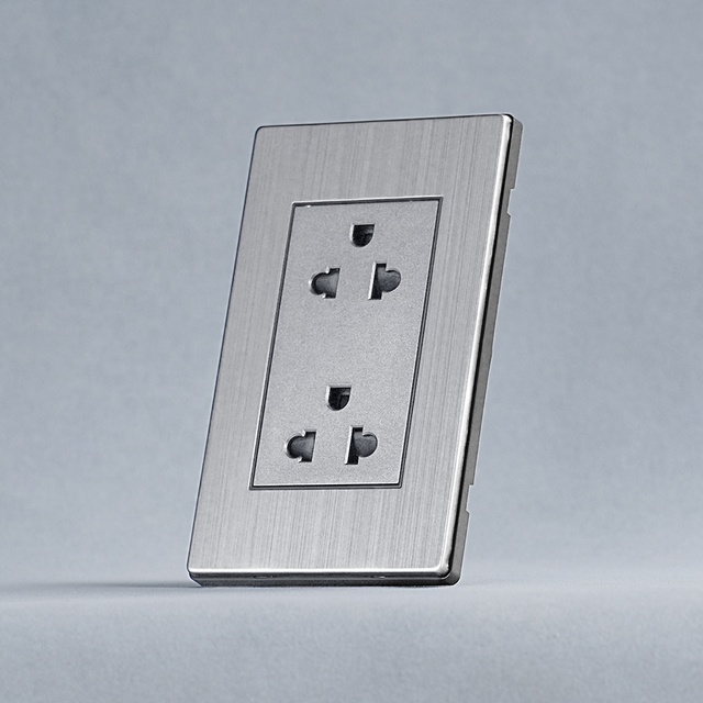 Stainless Steel Grey Color Factory Supply Good Quality 118 Double 3 Pole Thailand Type Socket Embedded Wall Socket