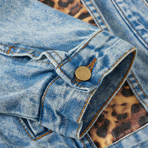 Fancy Items Leopard Patch Work Metal Buttons Denim <b>Jackets</b> for Middle Age <b>Girl</b> - Product Image 3
