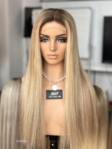 Vente en gros 5*5 fermeture à lacet 100% cheveux humains bruts vierges brun Highlight Ombre couleur blonde droite peut perruques personnalisées - Product Image 2