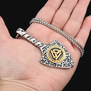 yunnique Pendentif Lance Runic Viking en Acier Inoxydable, Collier pour Homme Bicolore Or, Chaîne de Pull, Cadeau - Product Image 4