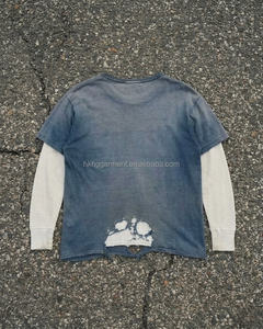 Chemise longue à col rond Stone Wash 100% coton pour homme, chemise longue personnalisée pour homme, effet délavé, haute qualité, style vieilli pour homme - Product Image 3