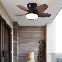 Ventilateur de plafond moderne en métal avec pales en forme de feuille pour enfants, moteur AC, 42/48 pouces, LED, pour salle de bain, télécommande, 6 vitesses, 5 pales, intensité variable