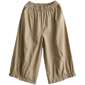 Nuovi Pantaloni Estivi 2026 a Vita Alta in Puro Cotone, Gamba Larga, Stile Giapponese Mori Girl, Casual e <span class=keywords><strong>Cropped</strong></span> - Product Image 5