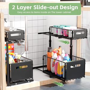 Iron Steel Standing Type Cabinet Rack for Kitchen &amp; Bathroom Beverage Food Storage <strong>Baskets</strong> Under the <strong>Sink</strong> Organizer Unit - Product Image 2