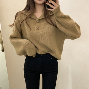 Suéter Casual de Mujer con <span class=keywords><strong>Cuello</strong></span> <span class=keywords><strong>Marinero</strong></span> y Decoración de Botones, Color Sólido, Tejido de Punto, Corte Holgado para la Temporada de Otoño - Product Image 3