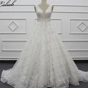 Incredibile abiti da sposa una linea di pizzo appliques abito da sposa in rilievo pesante scollatura abito da sposa perle di lusso della cinghia del vestito