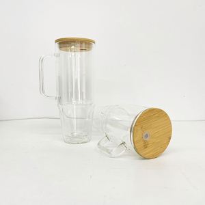 32oz 40oz Pre Drilled <b>Double</b> <b>Wall</b> Snow Globe Glitter Clear Glass <b>Mug</b> Cup Tumbler with Hole Stopper Plug Handle - Product Image 4