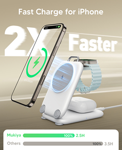 Station de charge sans fil pliable 3 <span class=keywords><strong>en</strong></span> 1 <span class=keywords><strong>en</strong></span> forme de valise 15W avec port Type-C pour montre connectée, chargeur rapide - Product Image 2