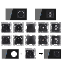 Panel de Vidrio LangYeao, Combinación Libre DIY, Enchufe EU/UK, Red de TV, Enchufe Tipo C USB, Interruptor de Botón de Reinicio de 1, 2 o 3 Vías