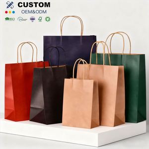 Wholesale Custom Recycled Kraft Paper <b>Bags</b> with Handles Your Own Logo White Black Brown Food Safe Reusable Shopping <b>Bags</b> - Product Image 1