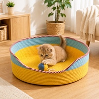 Panier tissé PAIPET pour chat, lit pour animaux de compagnie en corde de coton naturel, respirant et chaud, entrée facile, nid rond pour chat pour toutes les saisons