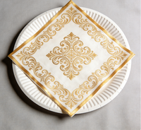 Serviettes en papier jetables de luxe style européen avec feuille d'or, serviettes de table jetables épaissies en feuille d'or européenne