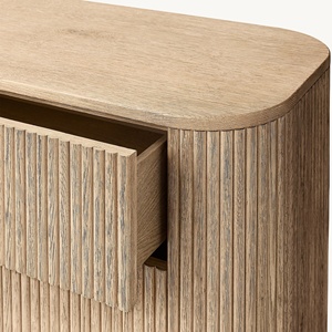<strong>Eminent</strong> Modern American Heritage Oak Dresser Cabinet 6-Drawer Triple Chest Dressing <strong>Table</strong>, Luxury Fluted Stately Hardwood Vanity - Product Image 4