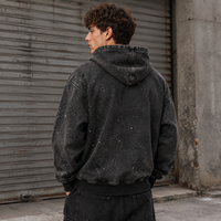 Sweat à capuche zippé personnalisé IKDEER pour homme, veste à capuche oversize vintage délavée avec patch en chenille pour le streetwear