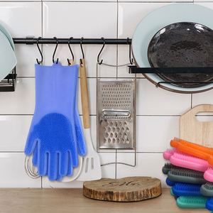<b>Silicone</b> Heat-Resistant <b>Dishwashing</b> Gloves <b>Scrubber</b> Medium Thickness Kitchen Washing Gloves Cleaning Brush Sponge Winter - Product Image 6