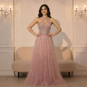 Serene Hill LA72863 <span class=keywords><strong>Abito</strong></span> da Sera Rosa con Collo all'Americana Senza Maniche Linea A Elegante Vestito da Cerimonia <span class=keywords><strong>per</strong></span> <span class=keywords><strong>Festa</strong></span> <span class=keywords><strong>di</strong></span> <span class=keywords><strong>Laurea</strong></span> 2026 - Product Image 1