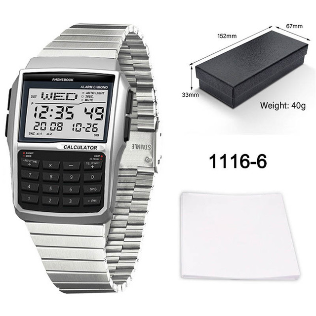 2026 Vintage Retro Old Jam Tangan Stainless Steel Band Alarm Electronic Phonebook Calculator Kids Digital Men Wrist Watch Gift