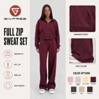 Ensemble de survêtement 2 pièces pour femme, comprenant un sweat à capuche court zippé et un pantalon de survêtement large, en polaire oversize décontracté