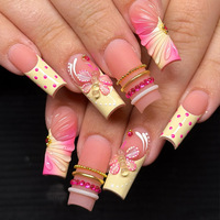 24 pièces, Vente chaude, Ongles artificiels en acrylique à presser, styles mixtes (Cercueil, Carré français), couvrance totale, avec colle, en gros