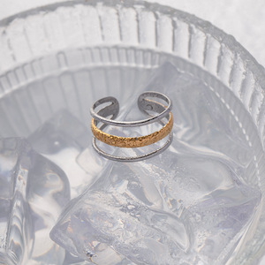Two Tone Three Layer Open <b>Ring</b> For Women Geometric Fashion Jewelry Stainless Steel And Gold Plated - Product Image 4