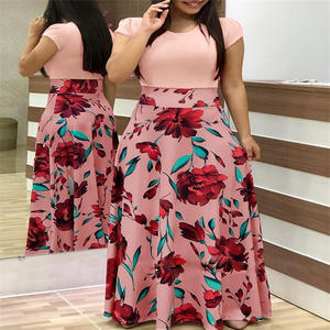 Nieuwe mode zomer maxi jurk voor dames, bloemenprint, hoge taille, wasbaar, korte mouwen, plus size damesjurk - Product Image 4