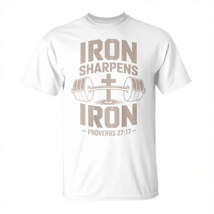Camiseta Christian Workout Iron Sharpens Iron Dumbbell Cross Barbell - Product Image 2