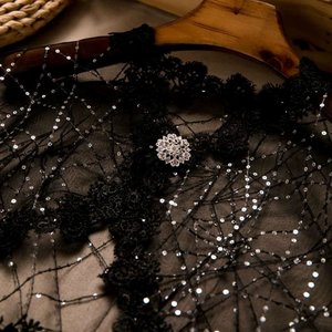 Elegante Capa Negra de Encaje con Cuentas y Lentejuelas, Bolero de Malla de Poliéster Vintage <span class=keywords><strong>para</strong></span> Eventos Nocturnos, Bodas, <span class=keywords><strong>Fiestas</strong></span> de Graduación - Product Image 4