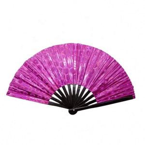 Abanico Plegable de PVC Multicolor de 13 Pulgadas con Varillas de Bambú para Festivales de Música y Decoraciones - Product Image 2