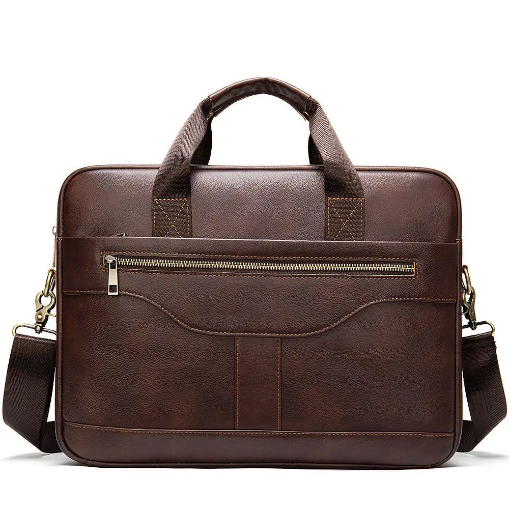 Custom logo wholesale Men's Genuine Leather waterproof Laptop Handbag Shoulder bag For Work Business Briefcase
