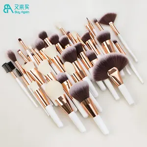 Drop shipping product private label wood handle full makeup brush set all in one 40pcs gold and white makeup brushes for make up