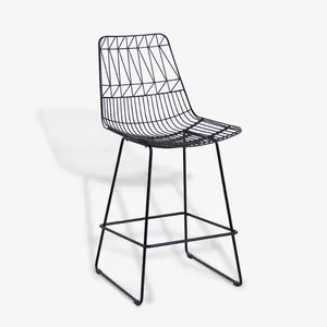 Hot Sale Outdoor Simple Metal Wire Mesh Black Iron Frame Bar Chair With Backrest