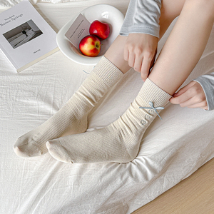 Women's Ribbon Bow <strong>Socks</strong> Korean Style Embroidered Heart Mid-Calf <strong>Socks</strong> <strong>Miu</strong> Series Blue Ribbon Bow Puffy <strong>Socks</strong> - Product Image 5