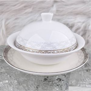 Service de table en porcelaine fine 45% de cendre de grès, motif paysage de montagne marbrée, bord doré en relief, pour hôtels, mariages et restaurants - Product Image 6