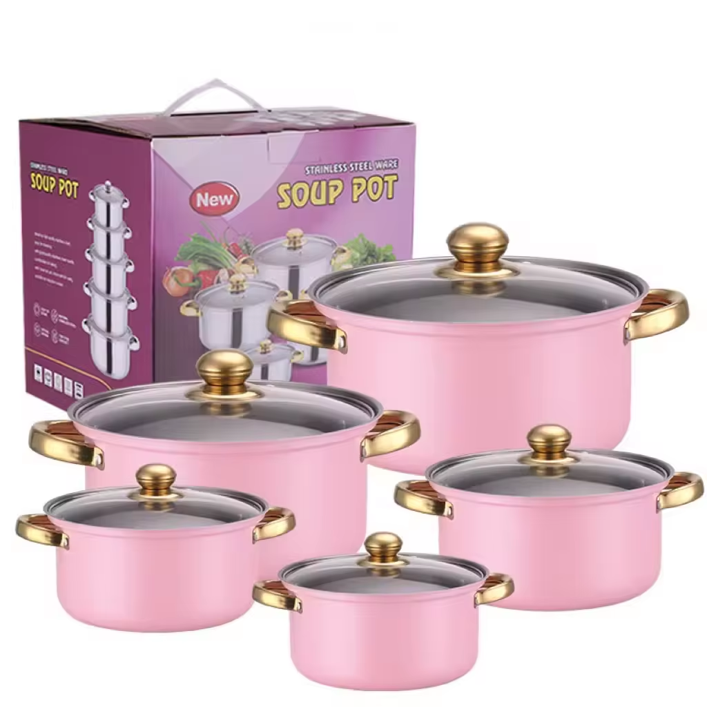 Hot Selling 10pcs Modern Durable Pink Stainless Steel Cookware Sets Healthy Non-Stick Oven Safe Easy Clean Luxury Kitchenware · image 5