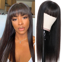 Perruque brésilienne Water Wave en cheveux vierges avec frange, perruque bouclée Water Wave pour femmes, perruque en cheveux humains naturels entièrement fabriquée à la machine