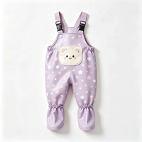 Salopette de pluie unisexe pour tout-petits avec couvre-chaussures, salopette de pluie imperméable en PU avec poche à motif de dessin animé, pantalon de pluie pour enfants pour jeux dans la boue en extérieur