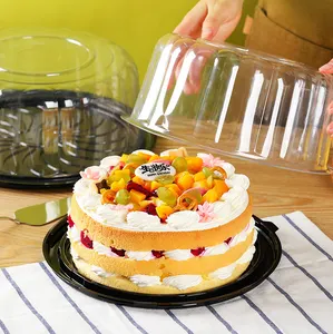 ホット販売食品プラスチック誕生日ウエディングケーキ包装ボックス卸売高級ラウンドキャリング包装ボックス