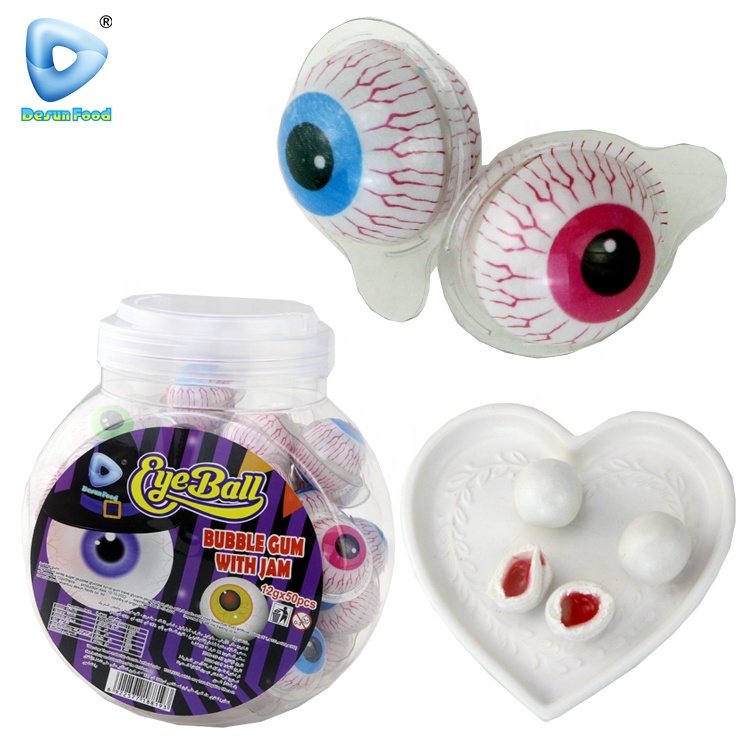 Wholesale Cheap Fruit Flavor Eye Ball Bubble Gum With Filling Jam