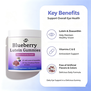 Bonbons gélifiés à la myrtille et à la lutéine en marque privée, emballés individuellement, ingrédients propres, complément alimentaire pour la santé des yeux, gummies OEM ODM - Product Image 3
