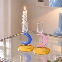 Porte-bougie en verre borosilicate soufflé à la main, en forme de lune, coloré, pour mariage, fête, table, décoration de la maison