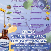 Gouttes liquides de Cortisol 17-en-1 Détox Cortisol Magnésium Glycinate Ashwagandha L-Théanine Complément pour l'humeur, le sommeil et le stress en vrac