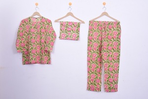 Conjunto de Pijama para Mujer al por Mayor, Hecho a Mano, con Blusa de Manga Larga y Pantalones con Cintura Elástica, Ropa de Dormir y para Estar en Casa, 100% Algodón Tejido - Product Image 1
