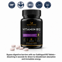 Comprimés sublinguaux de vitamine B12 à dissolution rapide, haute absorption, supplément de méthylcobalamine pour une énergie rapide, certifié GMP, pour adultes, 60 unités