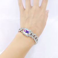 Hip Hop AB Gem Glass – chaîne à maillons cubains de 15MM en or et argent, collier cubain en strass pavé de Miami