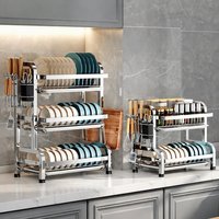 Égouttoir à vaisselle multifonctionnel en acier inoxydable, organisateur de cuisine, support pour bols, baguettes et ustensiles, rangement pour assiettes