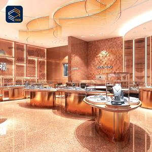 Comptoir <span class=keywords><strong>d</strong></span>'exposition de bijoux incurvé de luxe avec finition <span class=keywords><strong>en</strong></span> cuivre et <span class=keywords><strong>vitrine</strong></span> <span class=keywords><strong>en</strong></span> verre pour la <span class=keywords><strong>d</strong></span>écoration intérieure haut de gamme des commerces de <span class=keywords><strong>d</strong></span>étail - Product Image 4