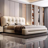 Cadre de lit de luxe rembourré en cuir souple, mobilier de chambre au design minimaliste, cadre de lit à motif gaufré pour la maison