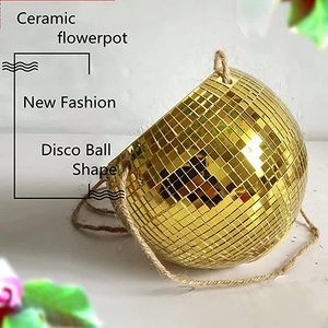 Planteur boule disco <span class=keywords><strong>en</strong></span> gros, planteur suspendu boule disco <span class=keywords><strong>en</strong></span> céramique avec trou <span class=keywords><strong>de</strong></span> drainage et corde pour jardin, maison, véranda - Product Image 5